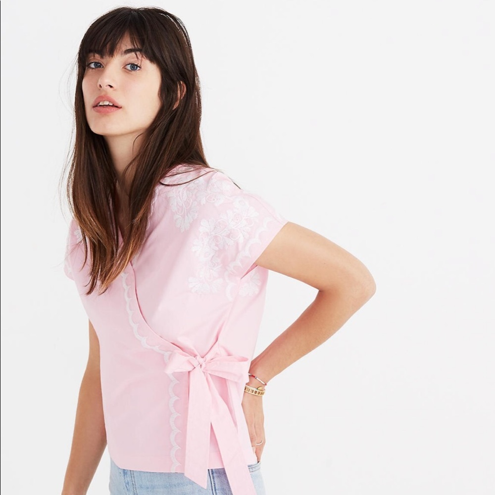 Madewell embroidered side-tie wrap top